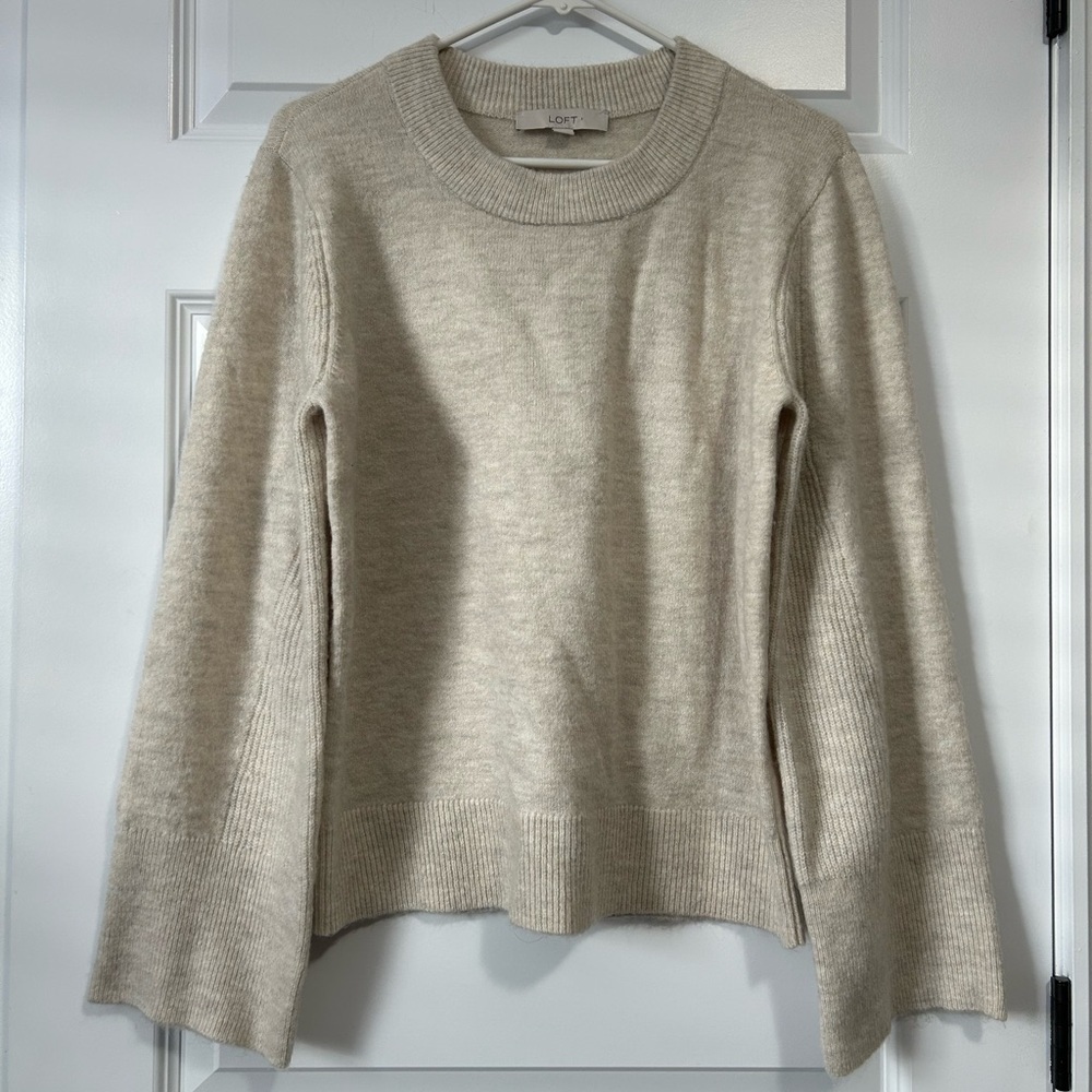 LOFT Cream Wide Sleeve Cozy Warm Knit Pullover Sweater